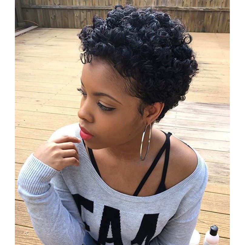 short afro curly black wigs pixie cut synthetic wig for african american  women