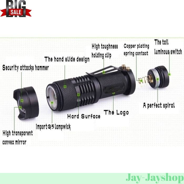 Pocketmen SENTER LED FLASHLIGHT 2000 lumens WATERPROOF! Professional!