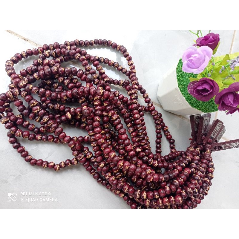 tasbih kayu isi 99 butir bertuliskan lafadz asmaul husna dim 7-8mm tasbih zikir, murah, souvenir