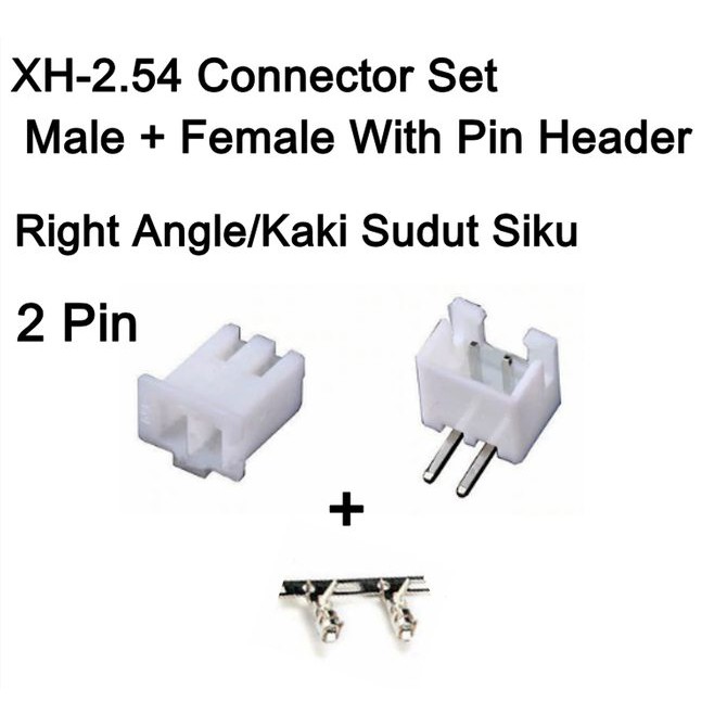 Connector 2P Set XH2.54 Male Female 2Pin PCB kabel kaki Siku L Bengkok