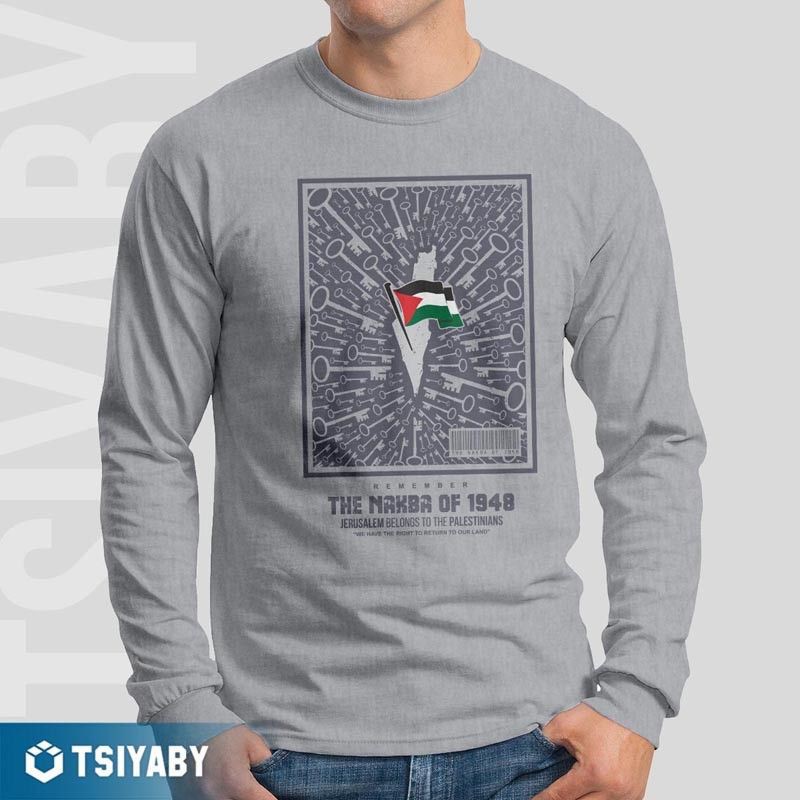 Kaos Palestina Pria Distro Muslim Tsiyaby - Nakba 1948 Lengan Panjang
