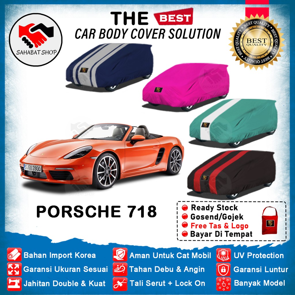 Sahabat Body Cover Mobil Porsche 718 / Sarung Penutup Porsche 718 Outdoor  2016 2017 2018 2019 2020 2021 2022 / Tutup Mantel Kerudung Kelambu Mantol Jas Pelindung Terpal Bungkus Selimut Mobil Sedan Porsche 718 Anti Air Waterproof Model Biru