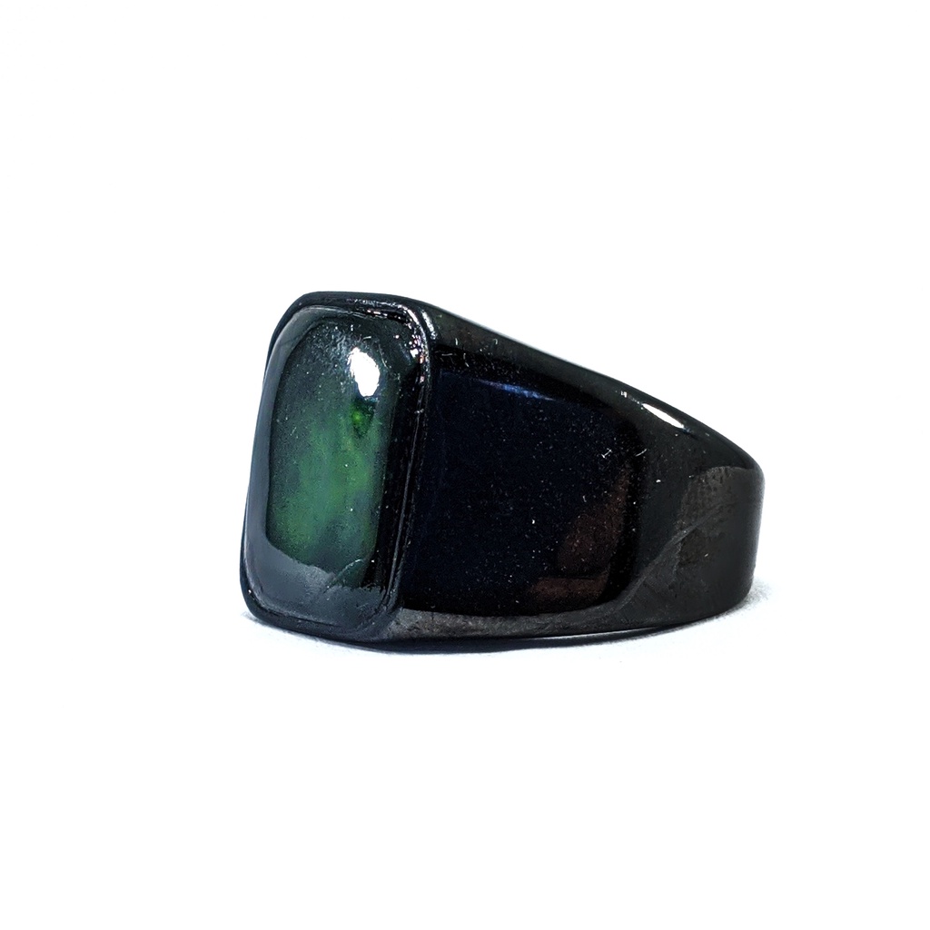 CINCIN BATU AKIK NATURAL BLACK JADE ACEH RING TITANIUM HITAM OCTAGON MAKIN BERGAYA