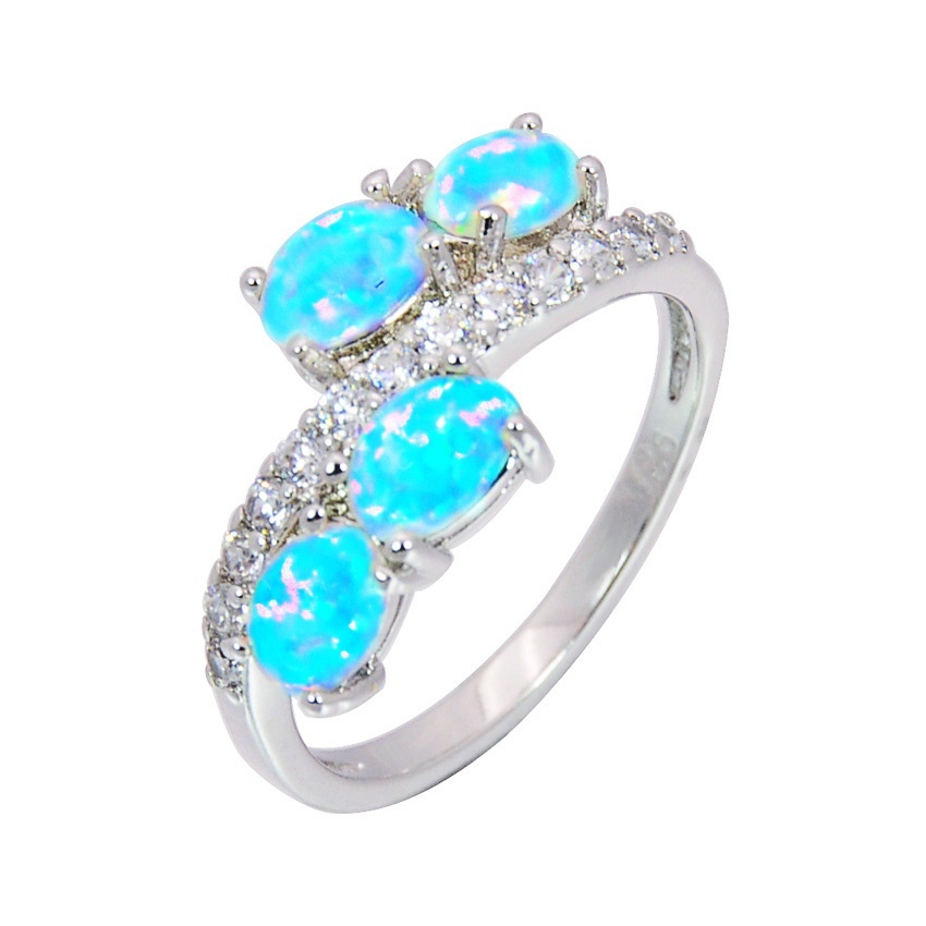 European and American diamond blue four diamond zircon ring