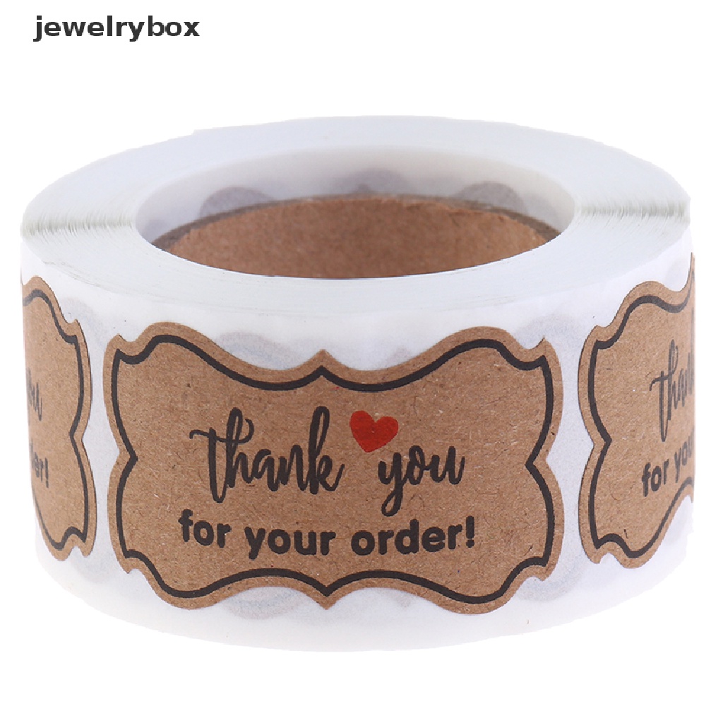 250pcs / roll Stiker Label Kertas Kraft Handmade Desain Thank You Untuk Makanan