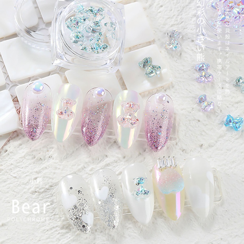 Siy 6pcs Ornamen Beruang 3d 3 Ukuran Bahan Resin Untuk Dekorasi Nail Art Diy