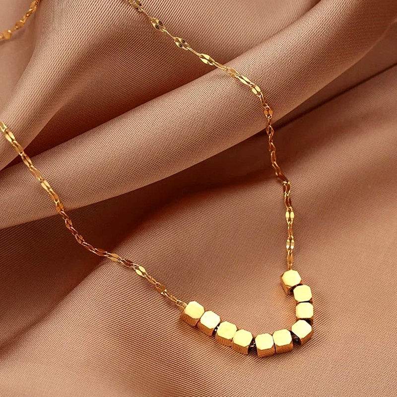 Kalung Titanium Anti karat liontin persegi kecil Emas 18k aksesoris wanita