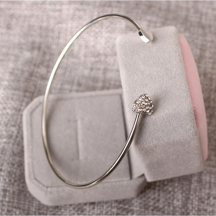 MURMURE.ID | GELANG OPEN CUT BANGLE MOTIF LOVE HATI KRISTAL BRACELET KOREA JW003-SILVER