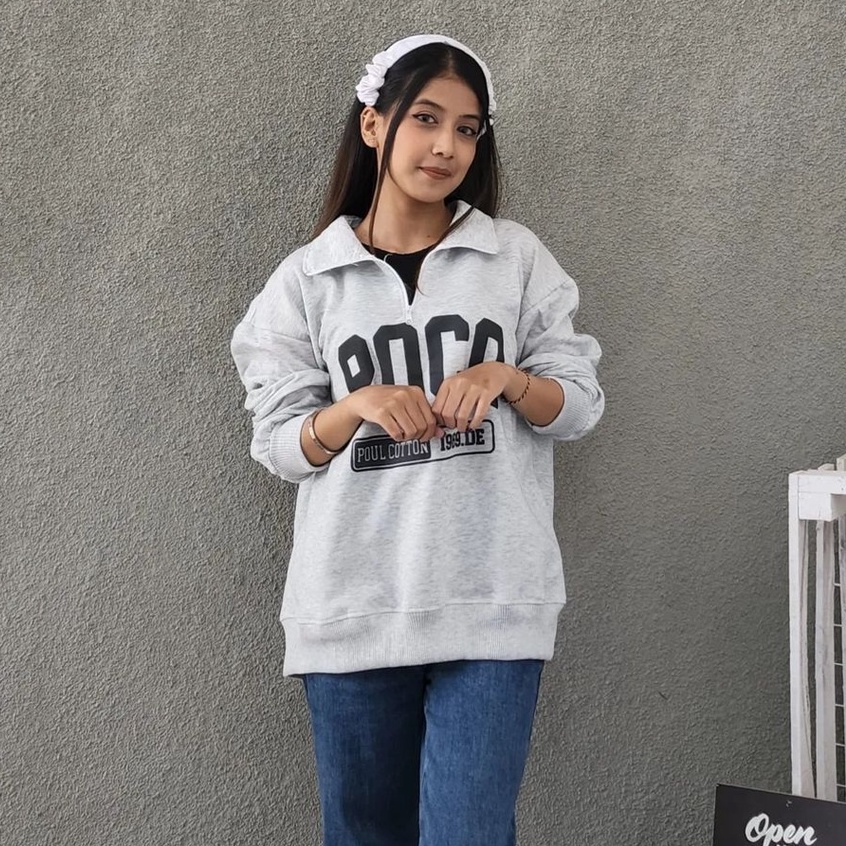 Poco Colar Sweater Kerah Outwear Gaya Kekinian Trendy Bahan Fleece