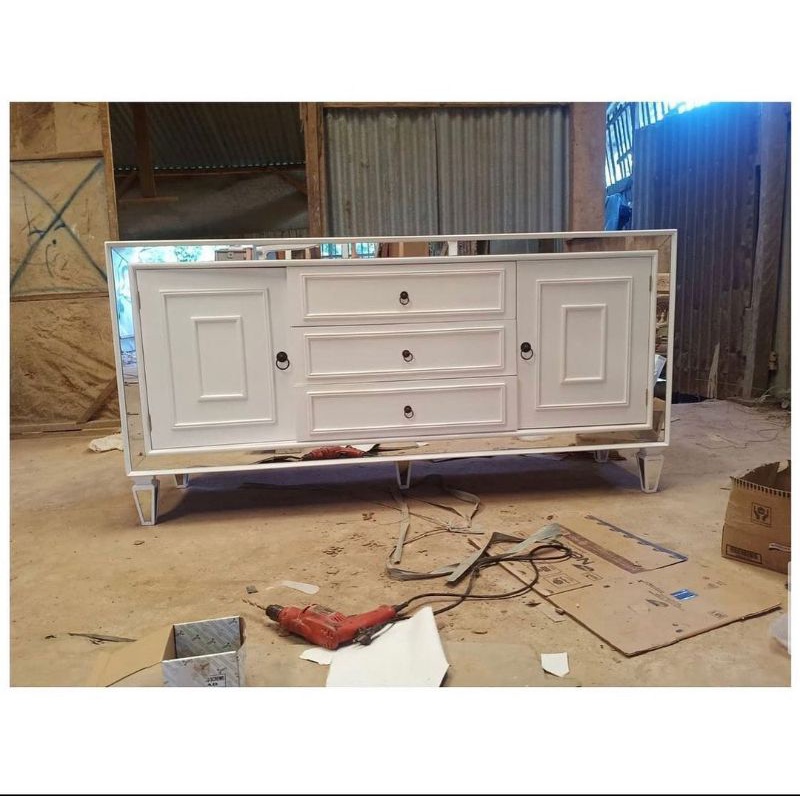 BUFET TV MINIMALIS KACA BEVEL MEJA TV DUCO BEST SELLER