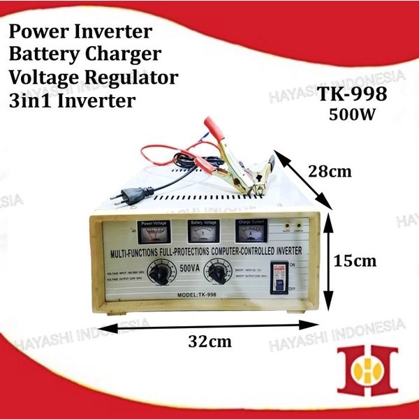Power Inverter 3 in 1 DC AC Voltage Regulator Charger Cas Aki Otomatis
