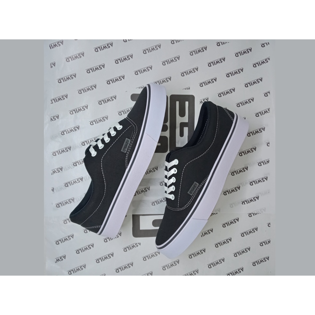 Sepatu Sneakers Original Aswild TAKESI Hitam  Putih Unisex Shoes Vulcanize Double Foxing Sekolah Casual