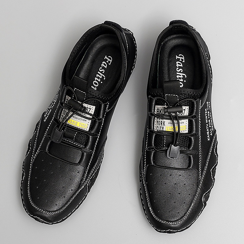 COD 100% KULIT ASLI Sepatu Kantor Pria Cowok Sepatu Pantofel Pria Formal Tali Sneaker Loafer Karet Kekinian Keren 125