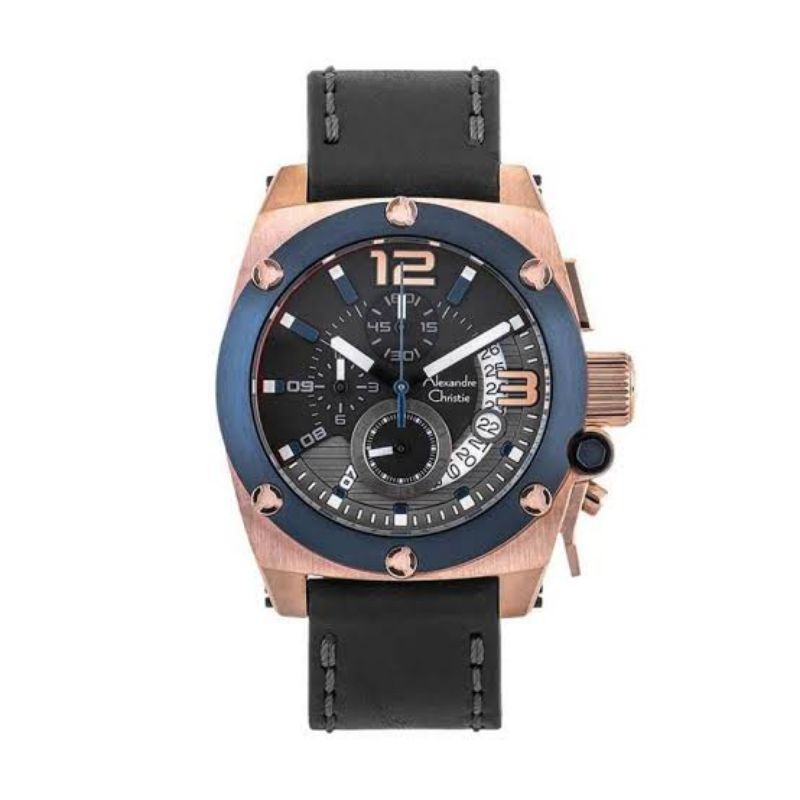 Alexandre Christie AC 6456 MC LURBA Chronograph Men Black Dial Black Leather Strap