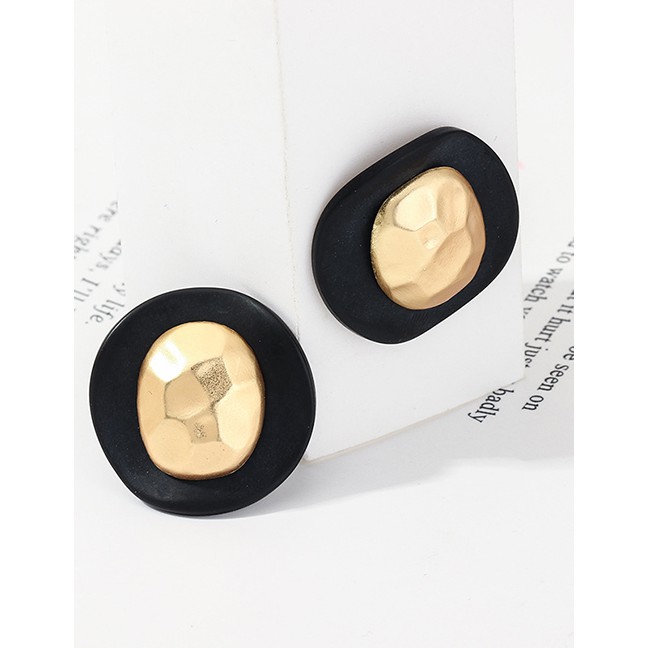 LRC Anting Tusuk Fashion Golden Geometric Round Irregular Embossed Alloy Stud Earrings D94451