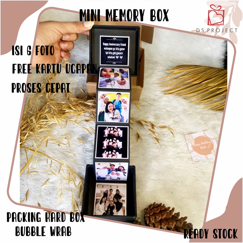 Kado Memory Box Mini Buat Hadiah Pacar Ultah / Anniversary / Wisuda Cetak Foto Polaroid Custom Aesth