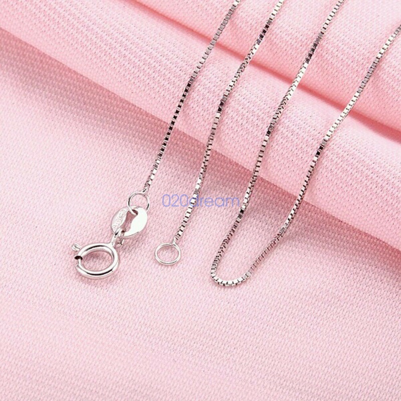 In Stock】100% Nyata Padat 925 rantai perak murni  Kalung 0.8mm Kotak Rantai 16 - 24 &quot;inch 18K mawar emas Dicap