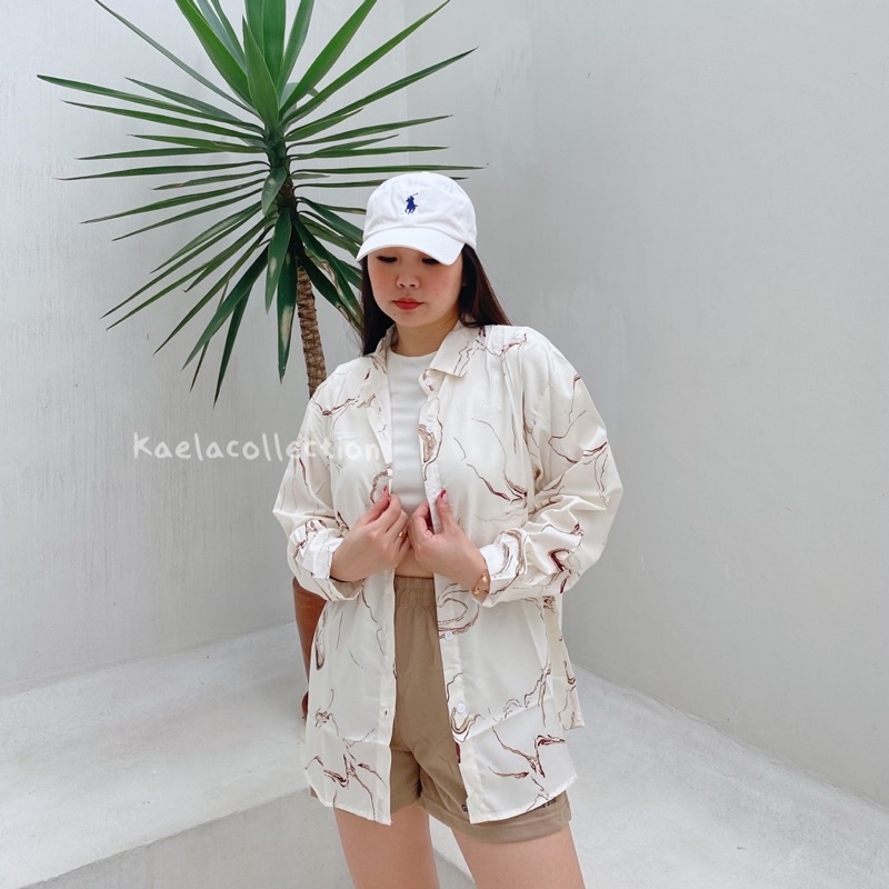 Nobu Shirt - Kemeja Wanita Krem Beige Casual Lengan Panjang All Size-3
