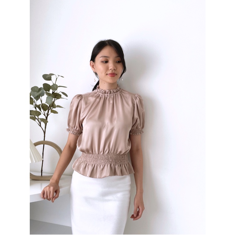 Kadaka T-0406 Satin Blouse Detail Smock Elegant