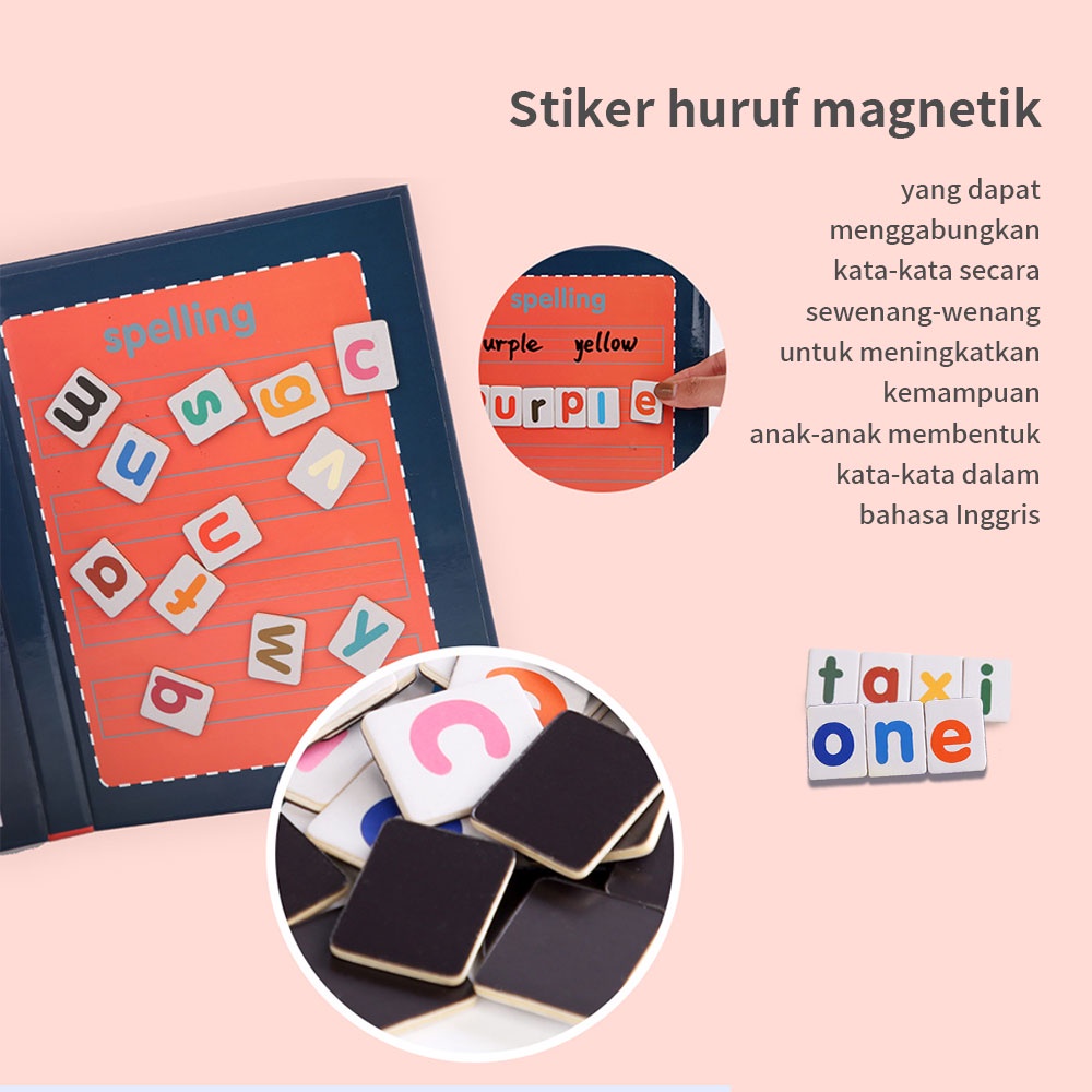 Aikoky Puzle kayu edukasi anak Game Ejaan Magnetik/Buku edukasi anak 26 huruf bahasa Inggris