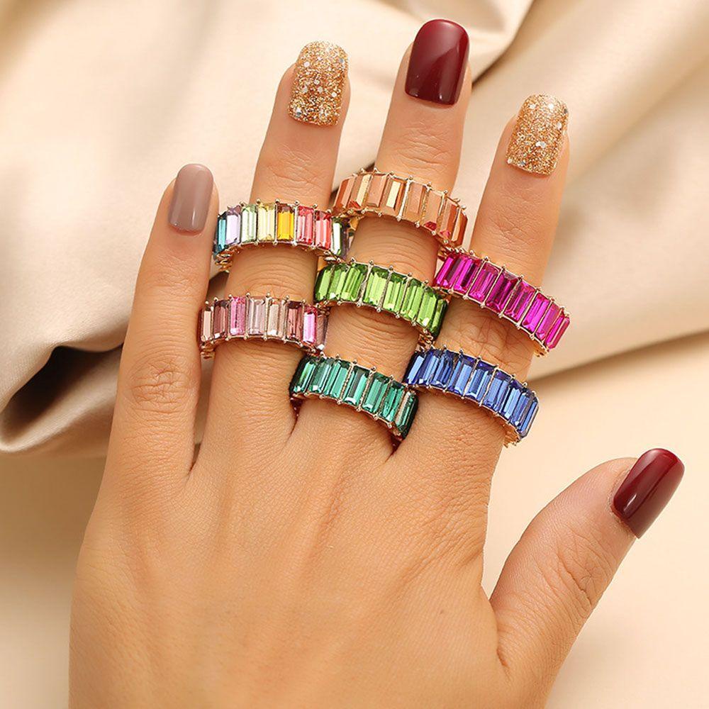 Mxbeauty Birthstone Cincin Mewah Kepribadian Hadiah Berlian Logam Gadis Multicolor Jari Cincin