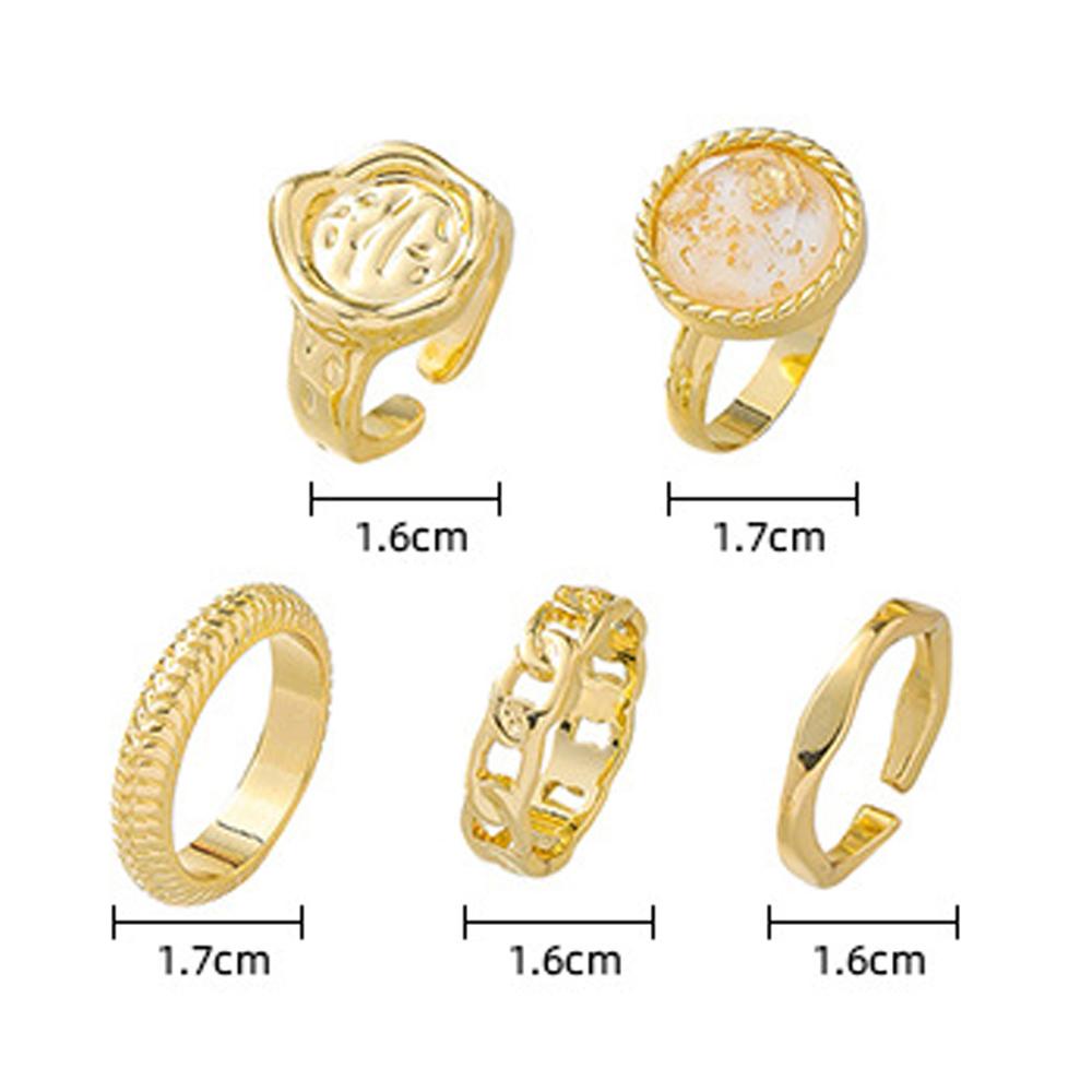 Needway   Set Cincin Jari 5PCS/Set Geometris Wanita Trendy Keren Retro Logam