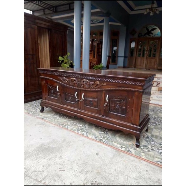 Jual Meja Tv Minimalis Kayu Jati Finishing Plitur Stand Tv Kayu Jati