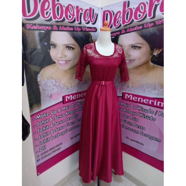 DRESS WANITA | Longdress wanita /Dress panjang Wanita/Dress Maroon /Dress Merah/Dress Mixed Brukat/D