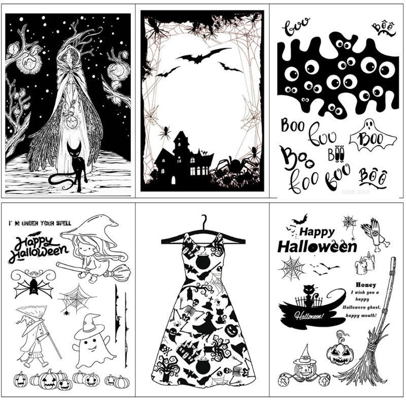 1 / 6pcs Stempel Segel Bahan Silikon Desain Halloween Untuk Dekorasi Album Foto