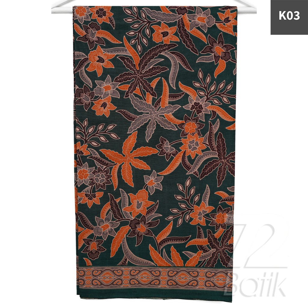 KAIN BATIK PREMIUM Bahan Katun Motif Kembang Setaman Warna Hijau Ijo Orange 728346 Cap 72 Jarik Jarit Samping Kebat Panjang Batik Katun Modern Premium Bahan Seragam Batik Pernikahan Kantor Keluarga Murah Kamen Jadi Batik Bali Lembaran