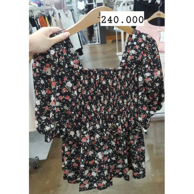 PO KOREA Blouse motif bunga atasan korea