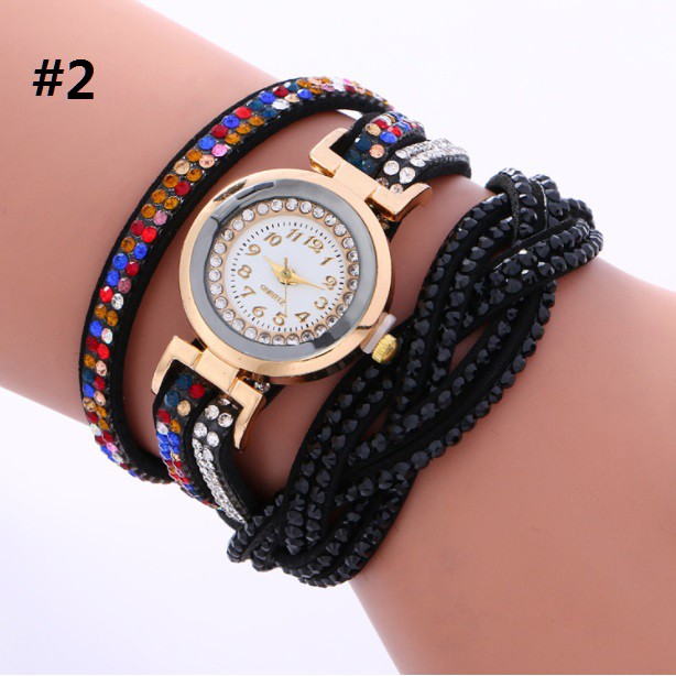 Jam Tangan Lilit Gelang Wanita #56 RAINBOW Korea Fashion Women Bracelet Watch Kulit PU Rhinestone