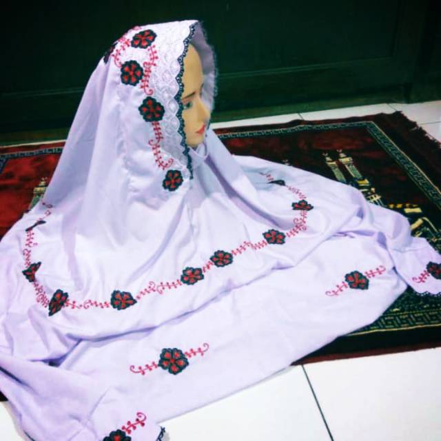Mukena dewasa motif bordir bunga mukena putih bordir