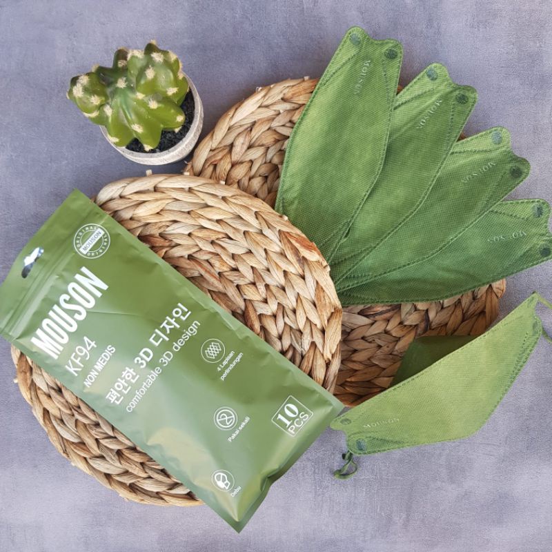 Masker Kf94 Mouson Warna Olive Green Hijau Lumut Isi 10 Pcs Earloop