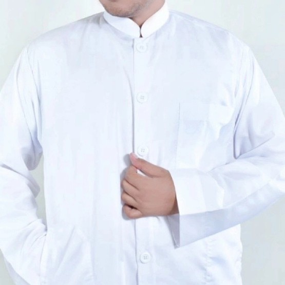 Baju koko Pria Dewasa Remaja baju koko putih polos lengan panjang ukuran XL - Putih L original lebaran import Kekinian