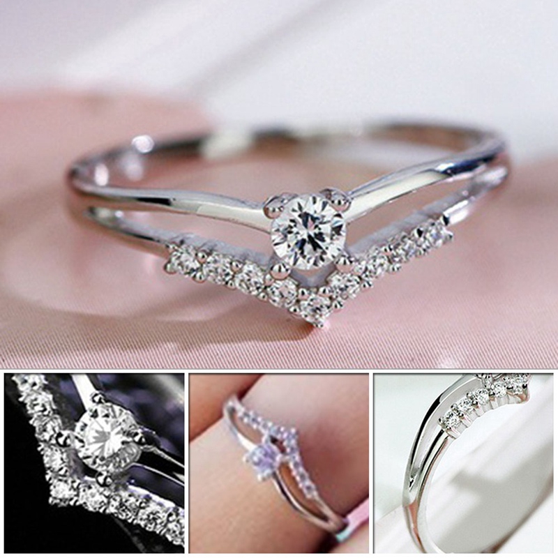 Cincin Sterling Silver 925 dengan Berlian Imitasi untuk Wanita