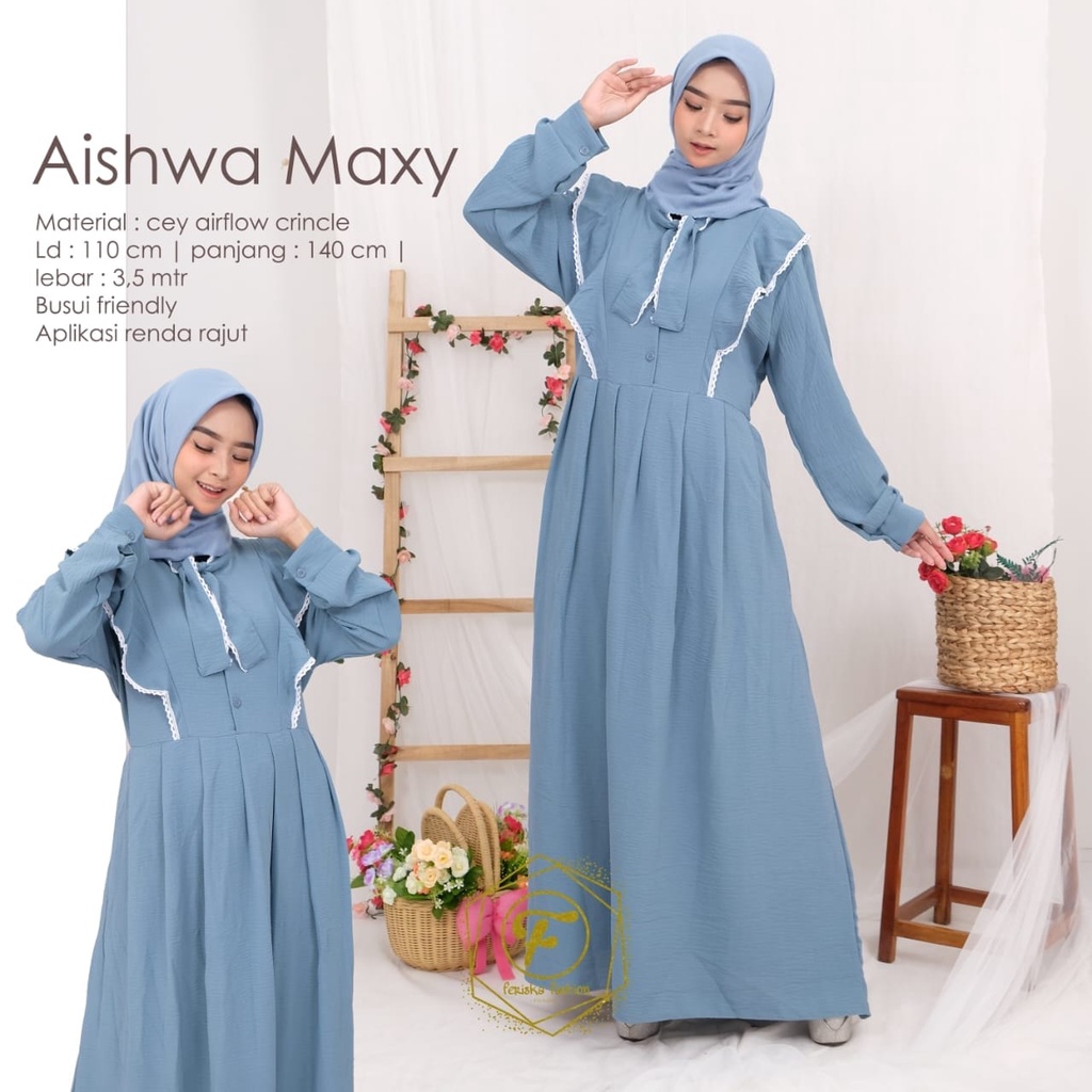 Gamis AISHWA Maxy dan fajrina itycrepe bordir ori aku karissa