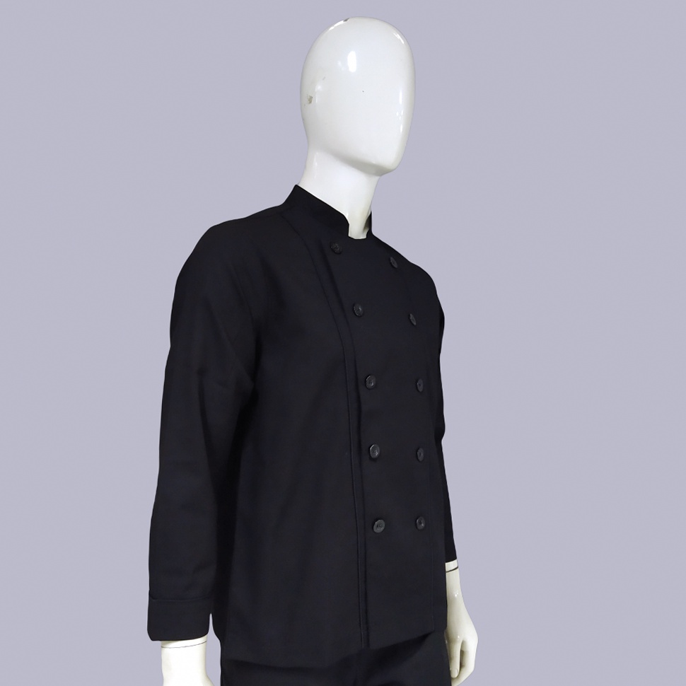 Chef Wear Baju Koki LS Hitam (piping hitam) S-XXL