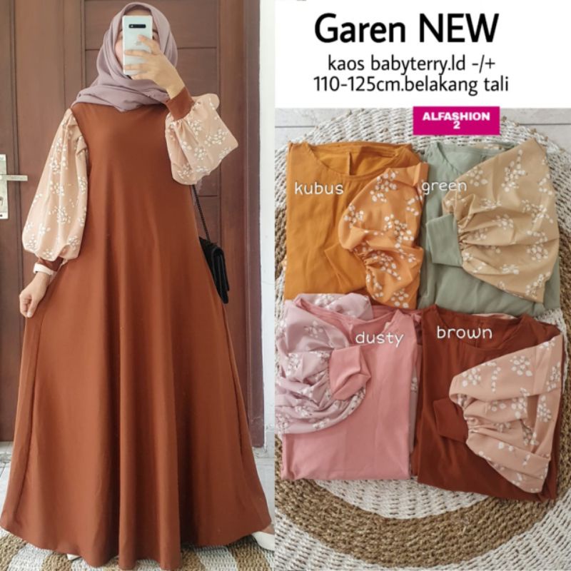 Garen #20 Dress Lengan Balon Best Seller by alf (lengan motif acak)