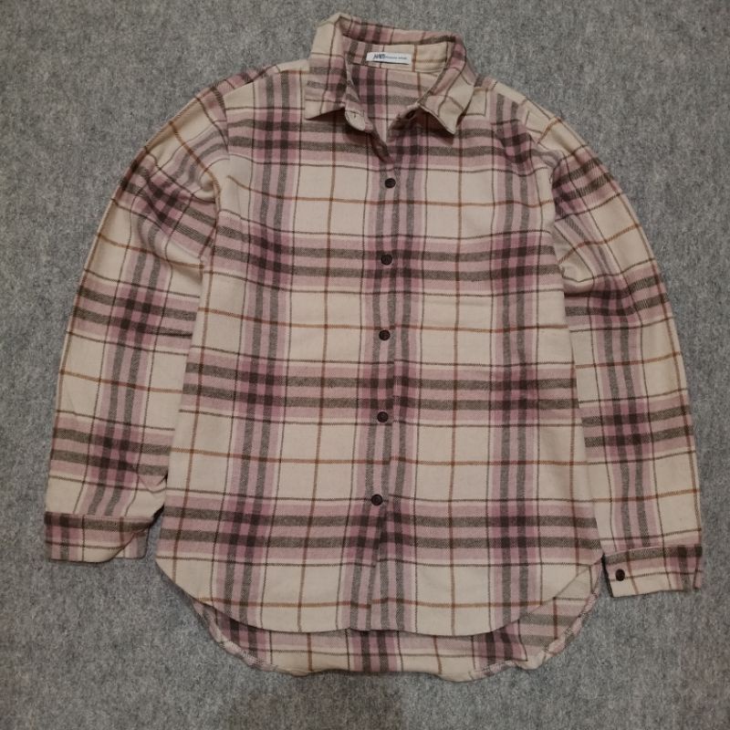 kemeja flannel wool oversize outer crop casual second original murah