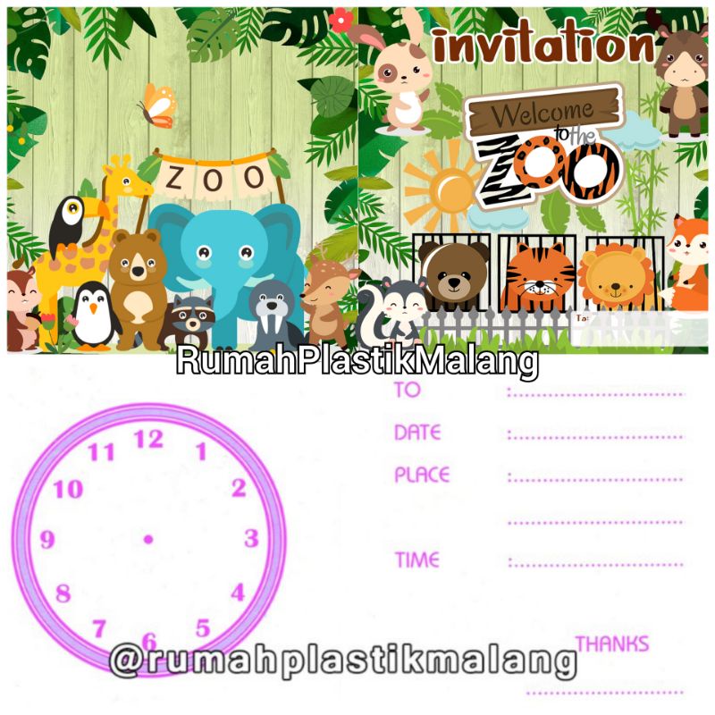 Jual undangan zoo animal hewan kebun binatang taman safari ulang tahun