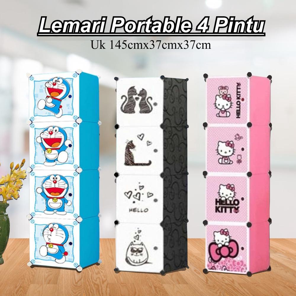 LEMARI PLASTIK PORTABLE 4 SUSUN KARAKTER LEMARI PAKAIAN ANAK MINIMALIS LEMARI PLASTIK ANAK TERMURAHH