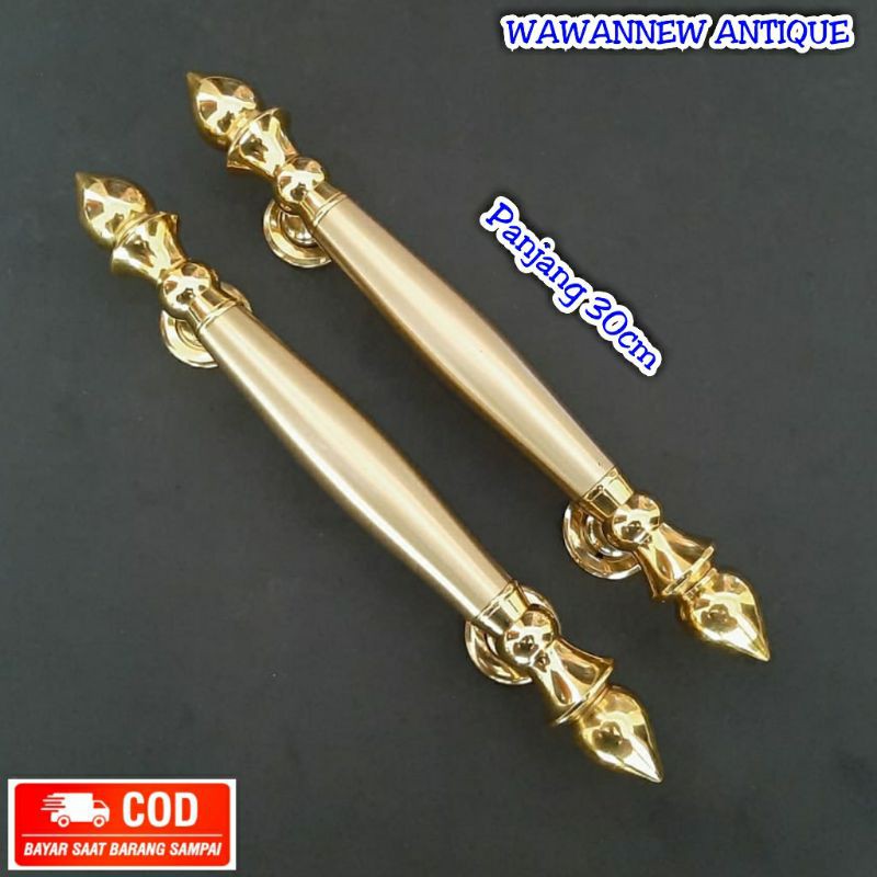 Handle Pintu / Gagang Pintu Rumah Pagar Kuningan Antik Motif Sawo 30cm