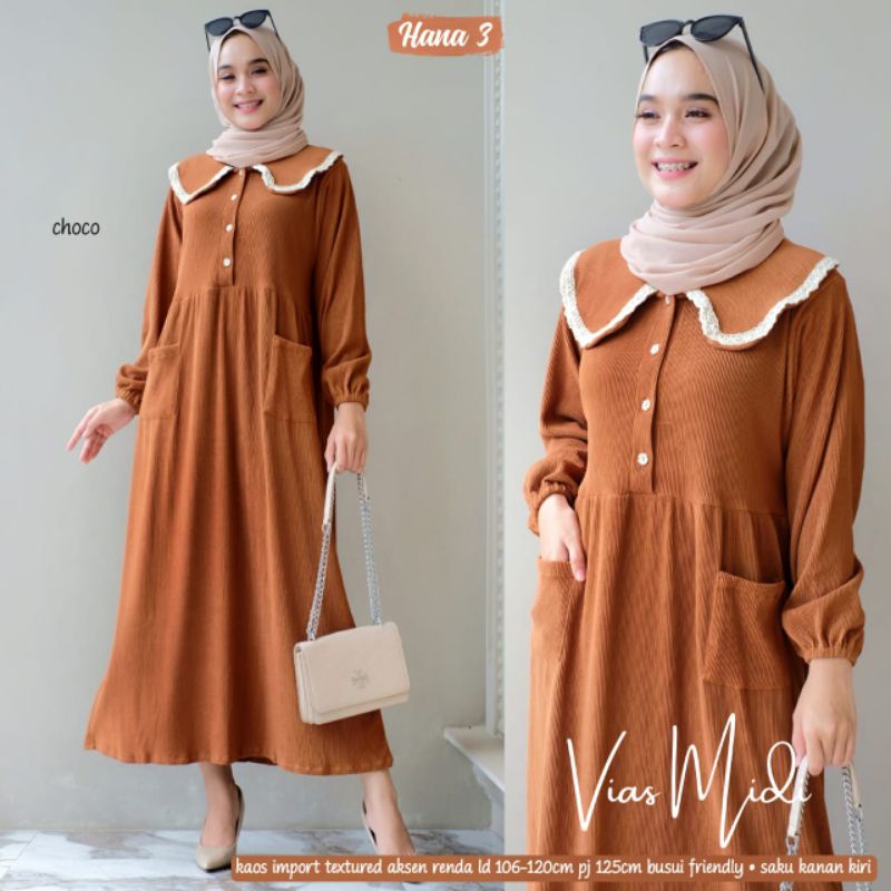Midi Dress Kaos Kekinian Kerah Vintage  By Hana //Baju Wanita