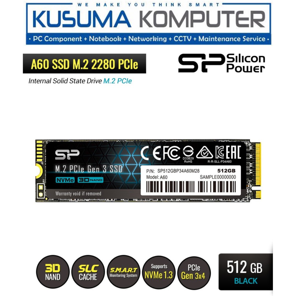 Silicon Power A60 512GB SSD M.2 NVMe 2280 PCIe Gen3x4