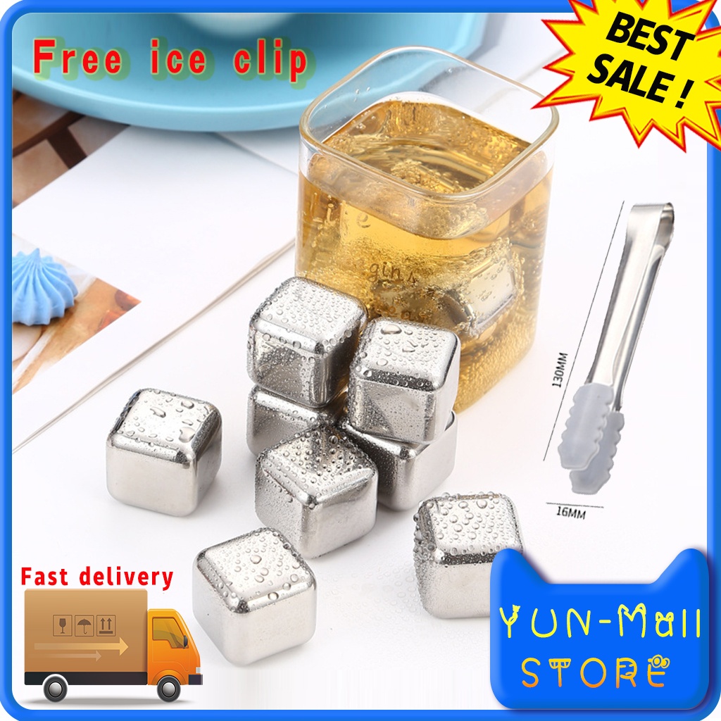 【COD+Dalam Stok+Pengiriman Cepat】Reusable Stainless Steel  8 Pcs Lce Cube Stainless Steel Sus 304 Food Grade Es Kotak Stainles Es Batu Stainless Kotak  Es Batu  （Free Ice Clips For A Limited Time