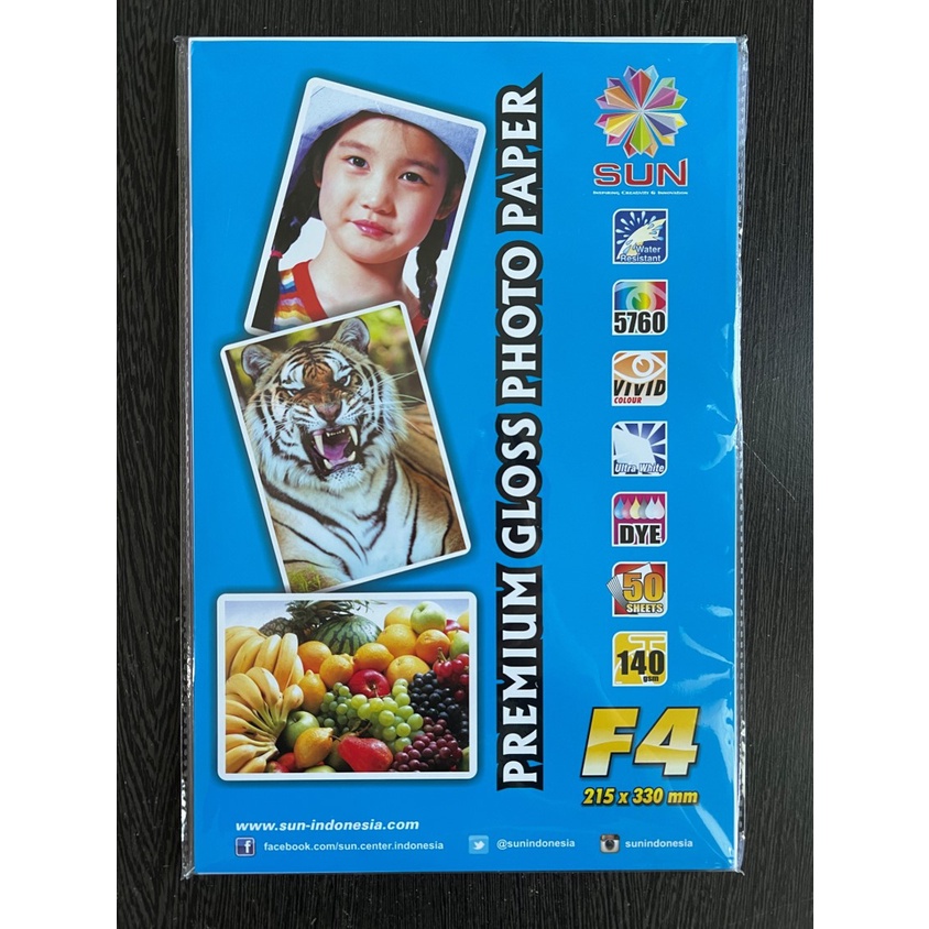 Kertas Foto A4 Sun Premium Gloss Photo Paper A4 120gsm / F4 140gsm / A4 240gsm Double Side