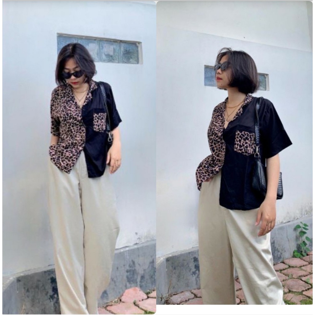 FWG - KEMEJA TWOTONE POCKET / KEMEJA / BAJU ATASAN WANITA TERBARU / KEMEJA WANITA / KEMEJA MOTIF