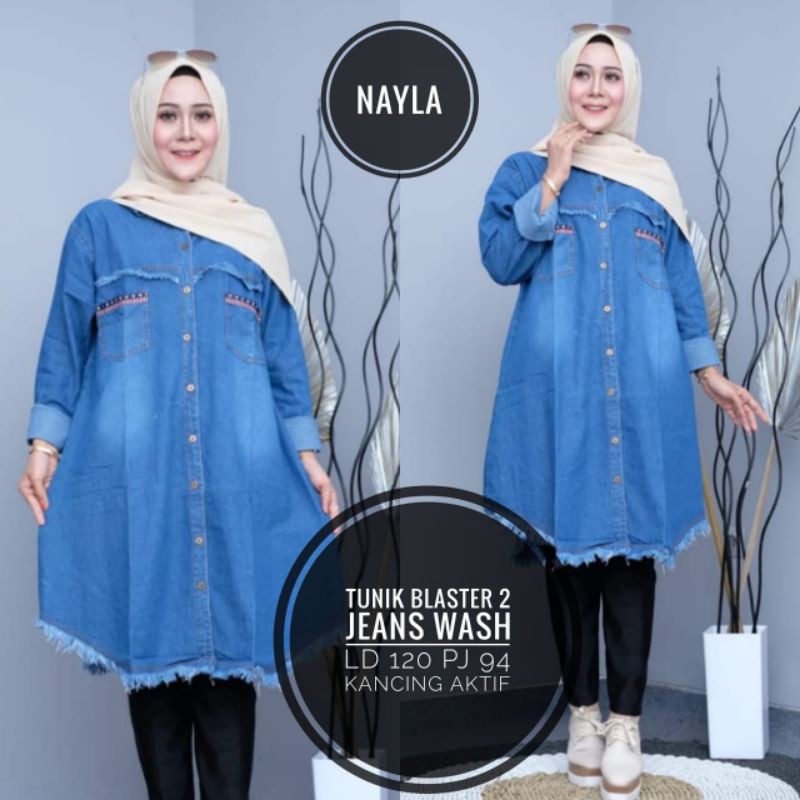 Baju Tunik Terbaru Busui Harga Murah Bahan Jeans/Atasan baju tunik model jumbo kombinasi rawis