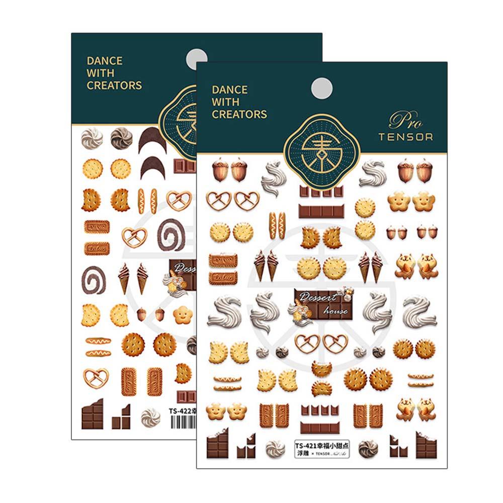 Mxbeauty Stiker Kuku Motif Ukir Biskuit / Dessert / Coklat Gaya Jepang 5D Untuk Dekorasi Nail Art / Manicure DIY